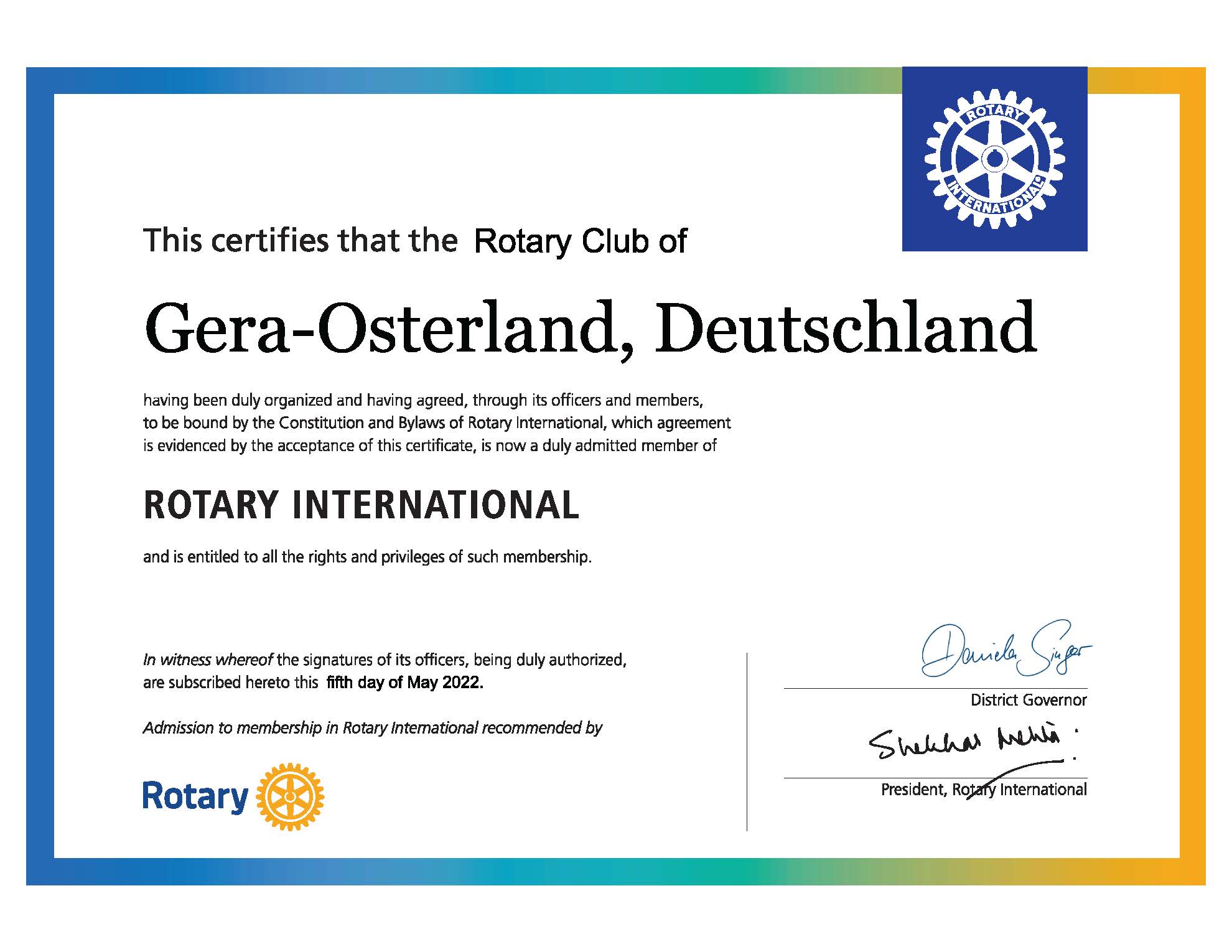 Charter Certificate RC Gera Osterland PRINT