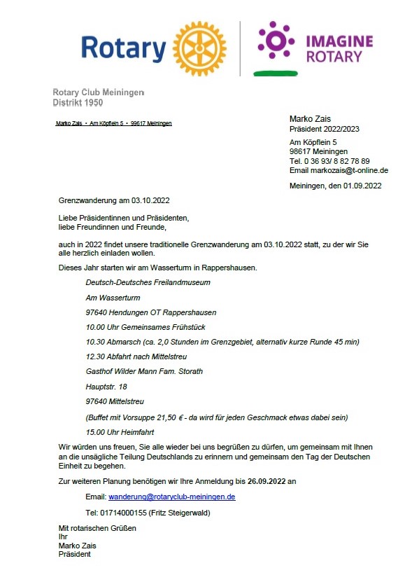 Einladung Grenzwanderung RC Meiningen 2022